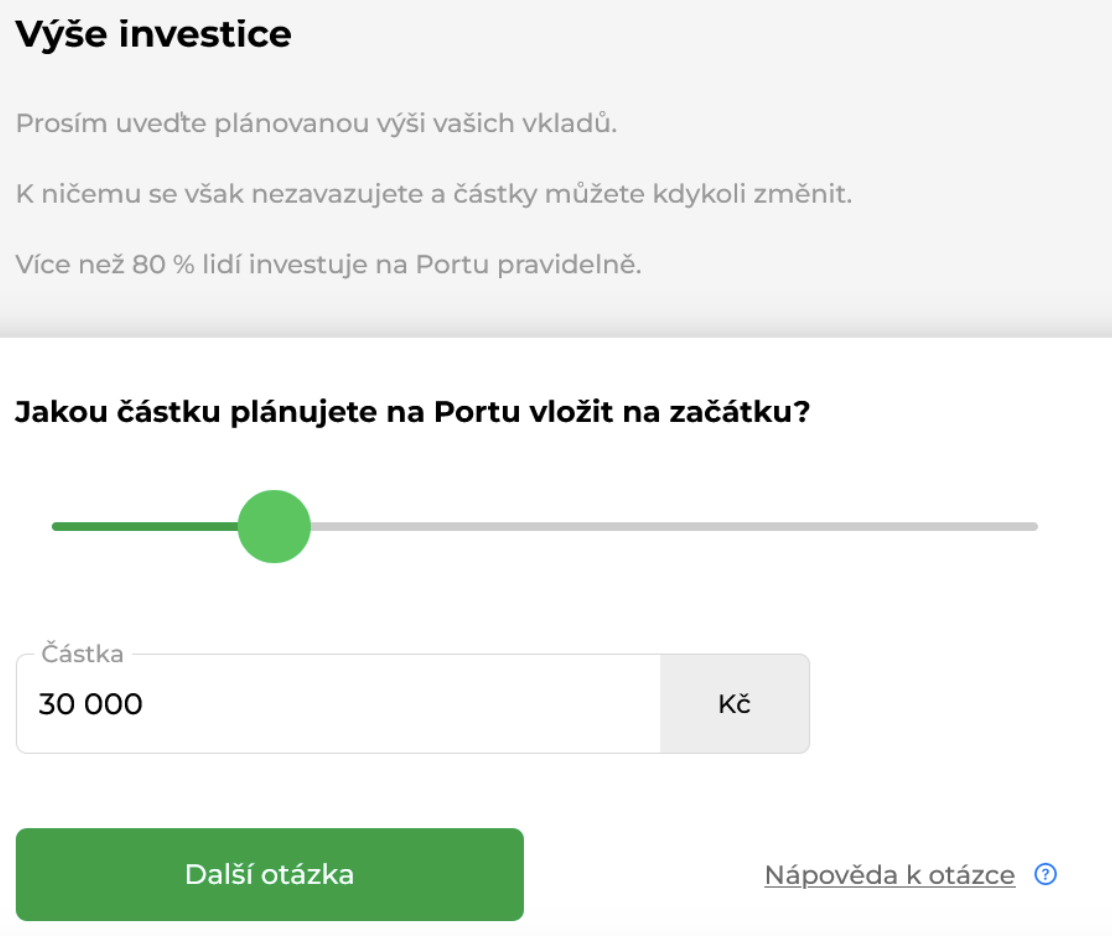 Portu nastavení výše investice